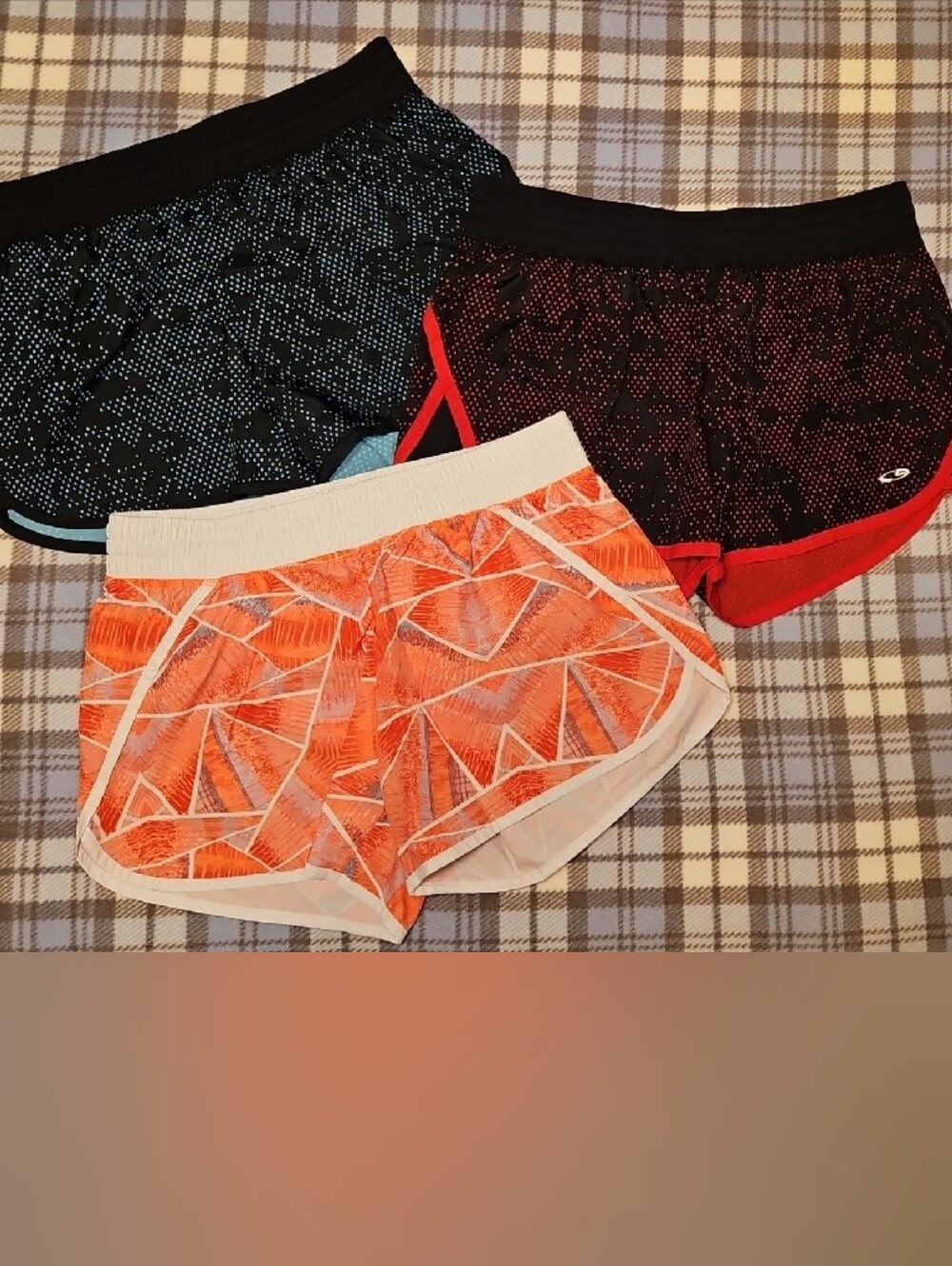 Athletic Running Shorts and Sports Bras Set - Orange, Black, Red